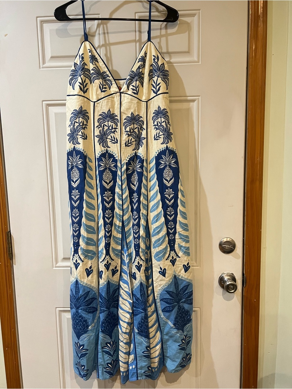 FARM Rio Cream & Blue Tropical Print Dress Size Large